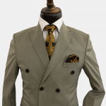 کت و شلوار مردانه شش دکمه جناقی کرم - Image 2