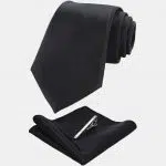 کروات و دستمال جیب مشکی ساتن