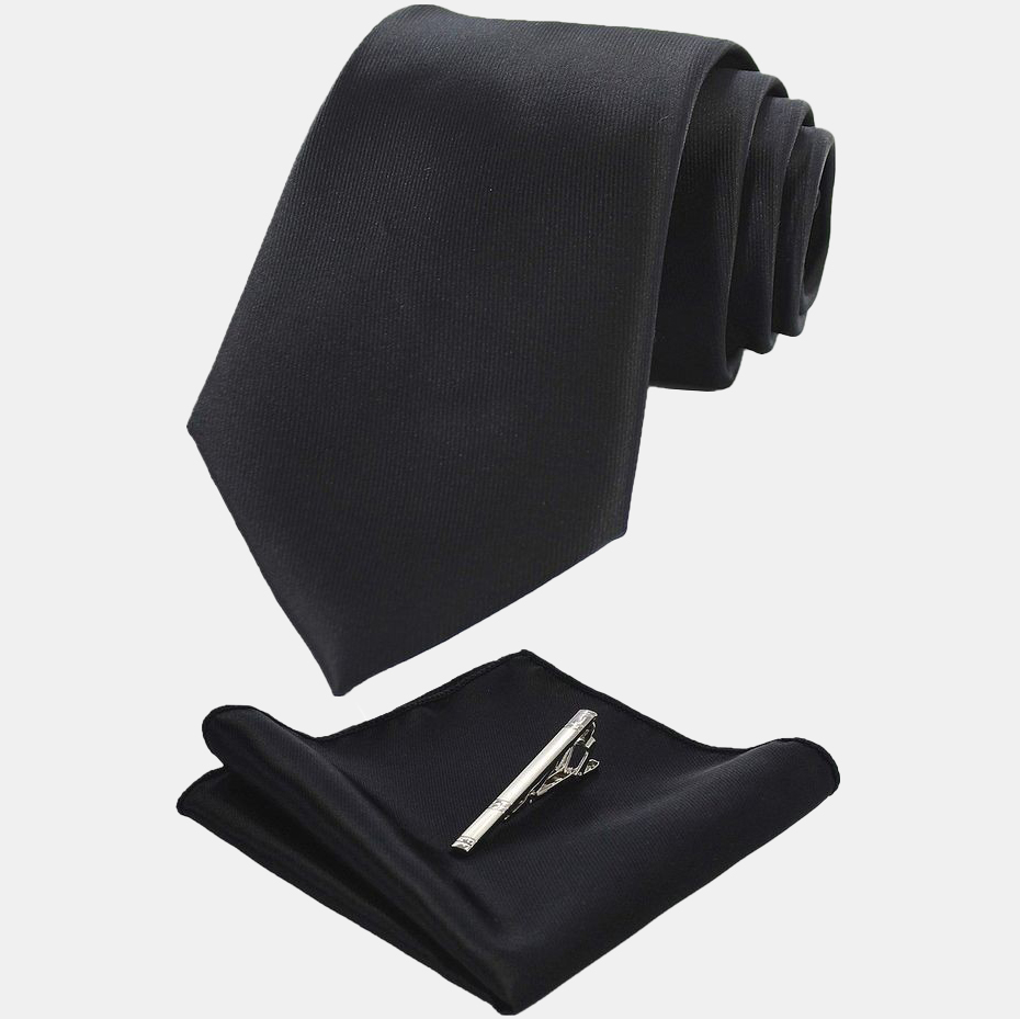 کروات و دستمال جیب مشکی ساتن
