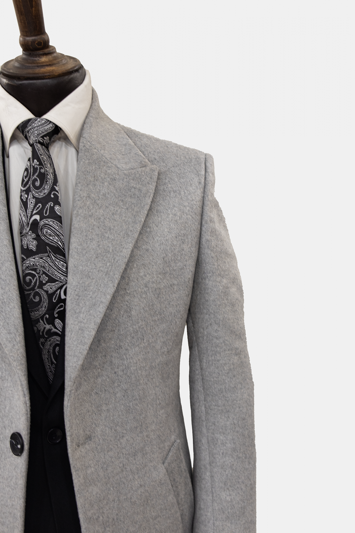 پالتو مردانه پشمی ماهوت طوسی - Image 4