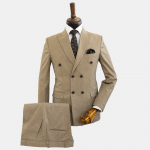 کت و شلوار مردانه دبل برست کرم نسکافه ای پارچه اسلپ ترک