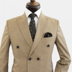 کت و شلوار مردانه دبل برست کرم نسکافه ای پارچه اسلپ ترک - Image 2