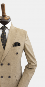 کت و شلوار مردانه دبل برست کرم نسکافه ای پارچه اسلپ ترک - Image 3