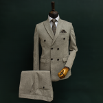 کت و شلوار مردانه دبل برست کرم طرح‌دار اسلپ ‌