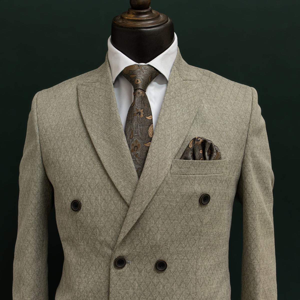 کت و شلوار مردانه دبل برست کرم طرح‌دار اسلپ ‌ - Image 2