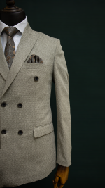 کت و شلوار مردانه دبل برست کرم طرح‌دار اسلپ ‌ - Image 3