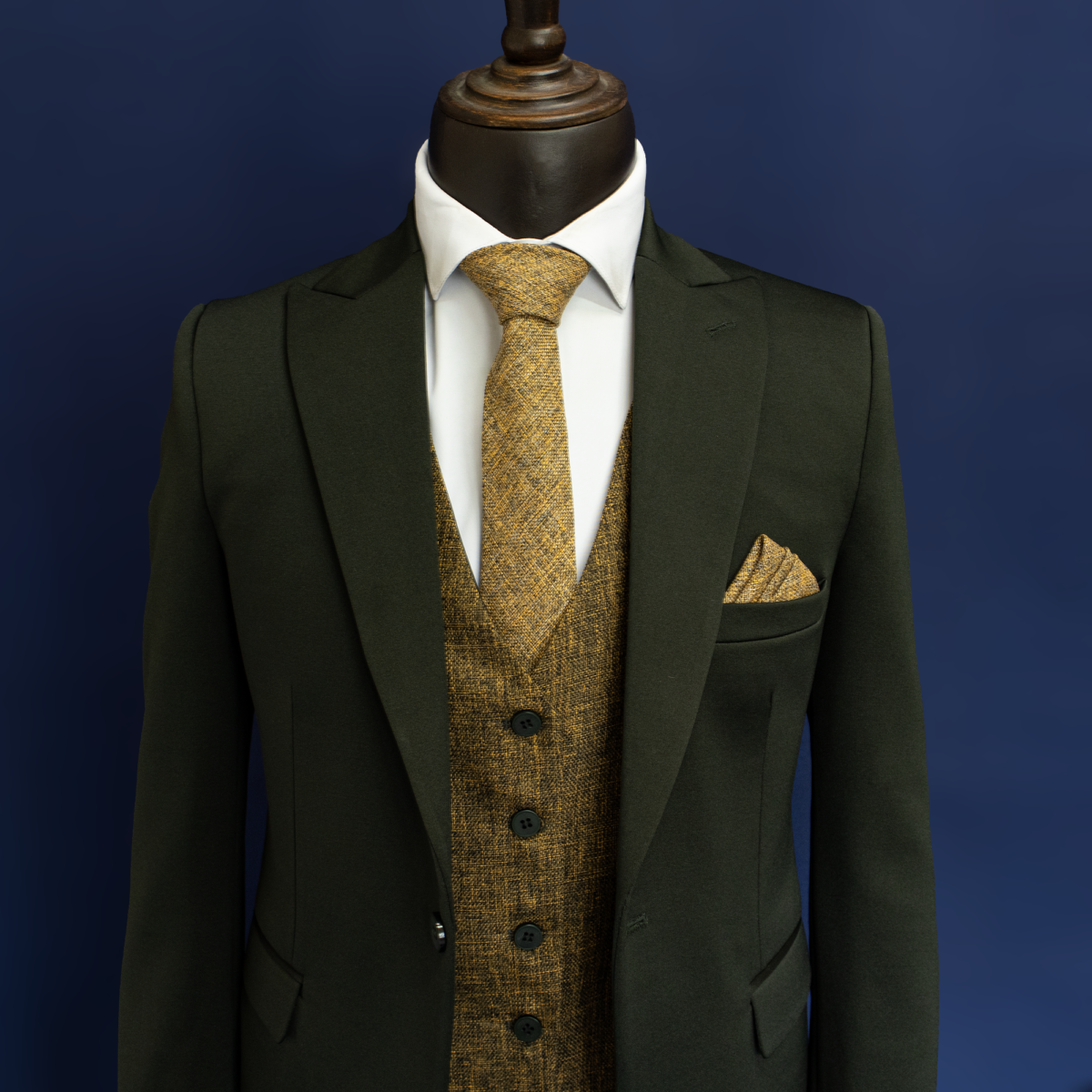 کت و شلوار و جلیقه دبل فیس سبز تیره - Image 3