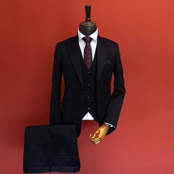 کت و شلوار و جلیقه دبل فیس مشکی سرژه