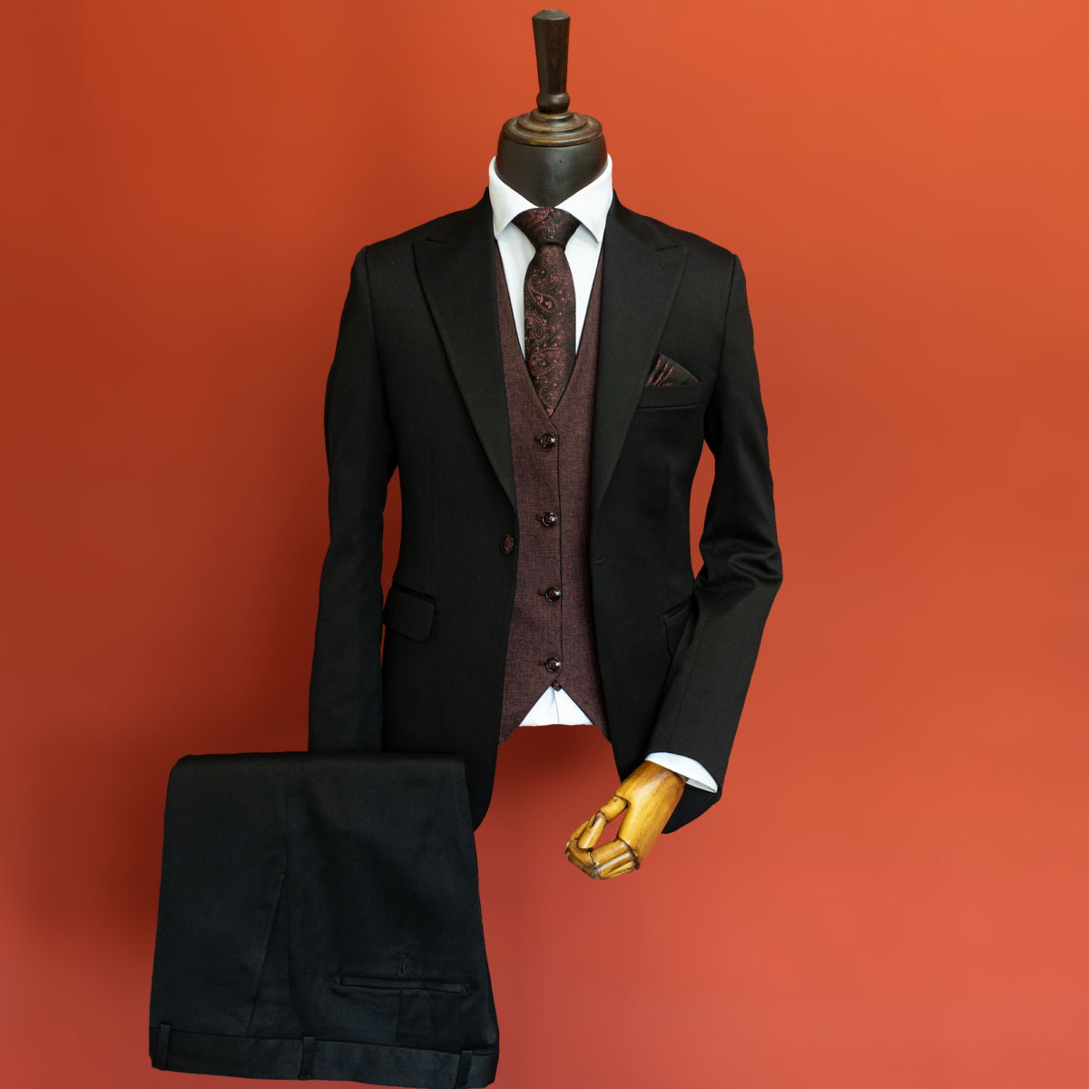 کت و شلوار و جلیقه دبل فیس مشکی سرژه - Image 2