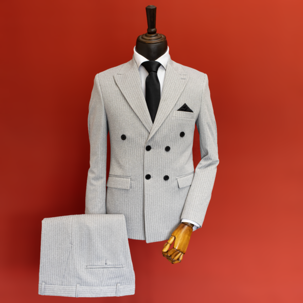 کت و شلوار دیپلمات دبل برست طوسی روشن