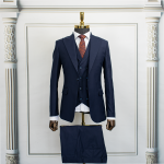 کت و شلوار سرمه ای مگا با جلیقه یقه دار