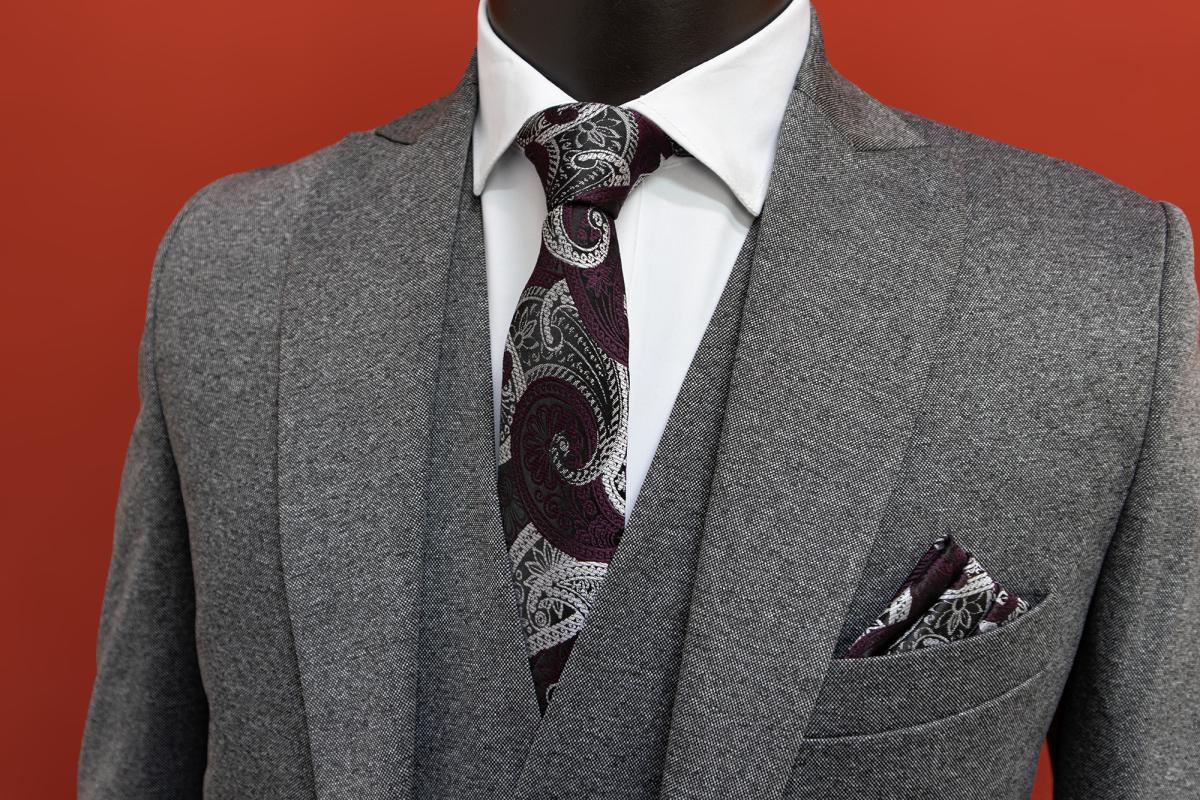 کت و شلوار مردانه طوسی کش به همراه جلیقه - Image 2