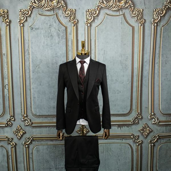 کت شلوار مشکی کش با جلیقه دو رو