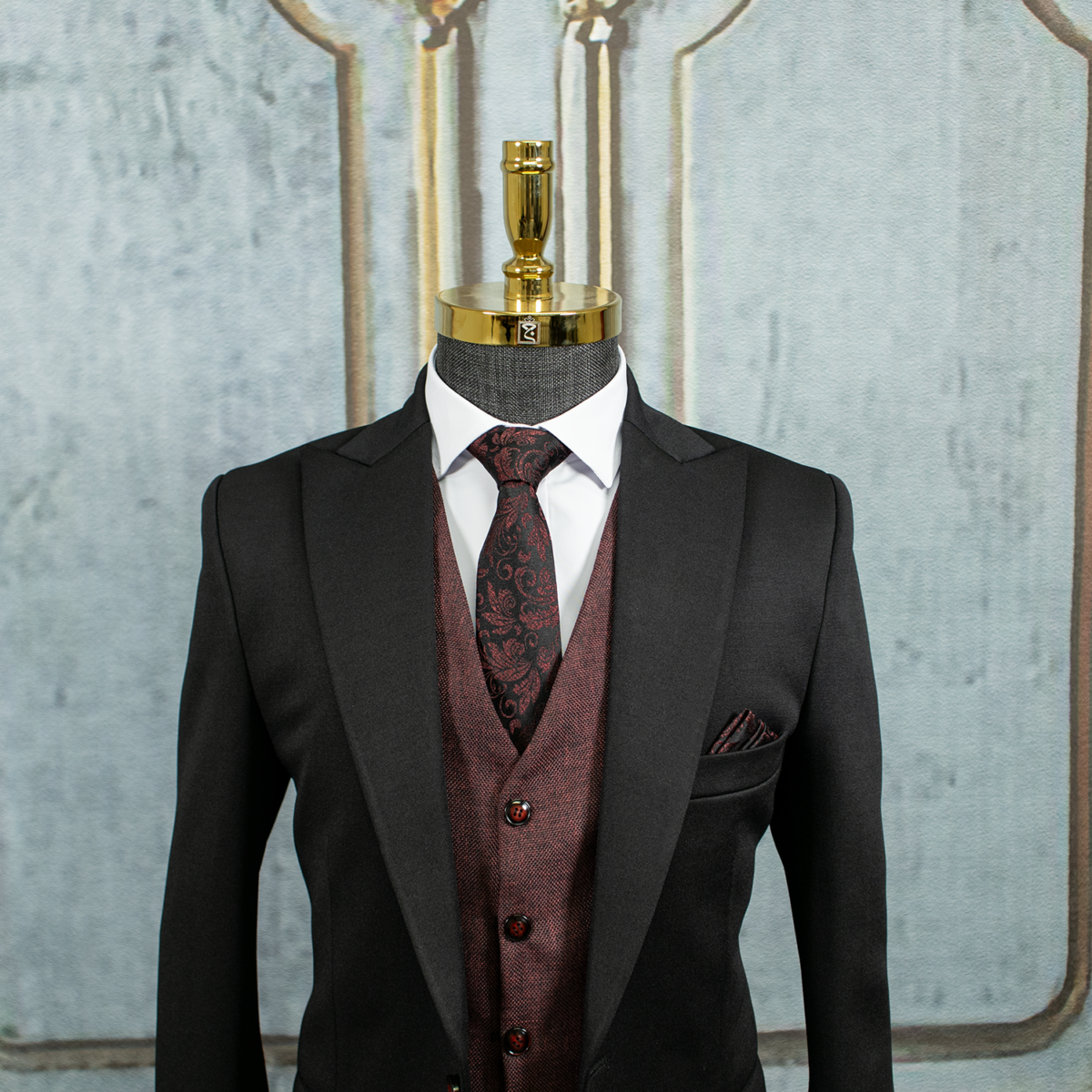 کت و شلوار مشکی کش با جلیقه