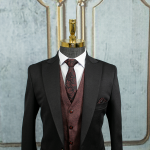 کت و شلوار مشکی کش با جلیقه