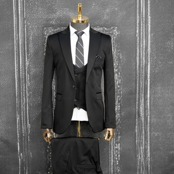 کت و شلوار مشکی با جلیقه یقه آرشال