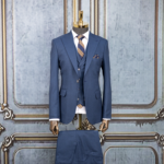 کت و شلوار آبی درباری با جلیقه یقه دار