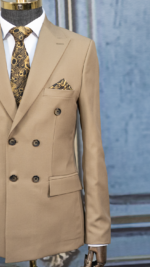 کت و شلوار دبل برست کرم