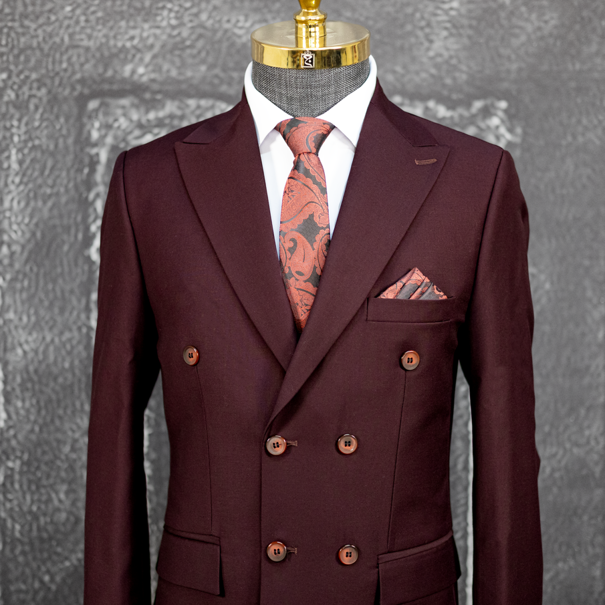 کت و شلوار دبل برست زرشکی