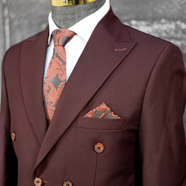 کت و شلوار شش دکمه آلبالویی