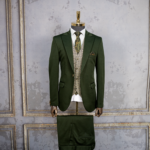 کت و شلوار سبز کش با جلیقه دبل فیس