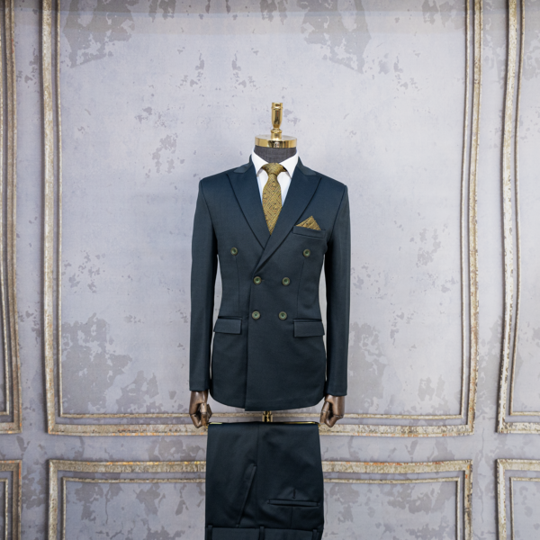 کت و شلوار دبل برست سبز تیره کش