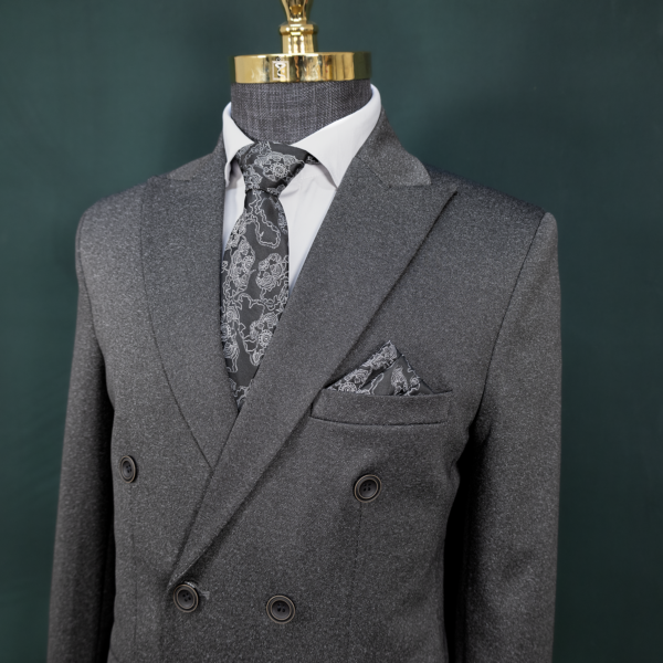 کت و شلوار شش دکمه طوسی