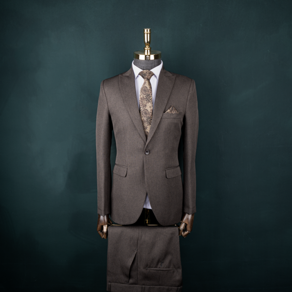 کت و شلوار قهوه ای چهارخانه ریز فاستونی