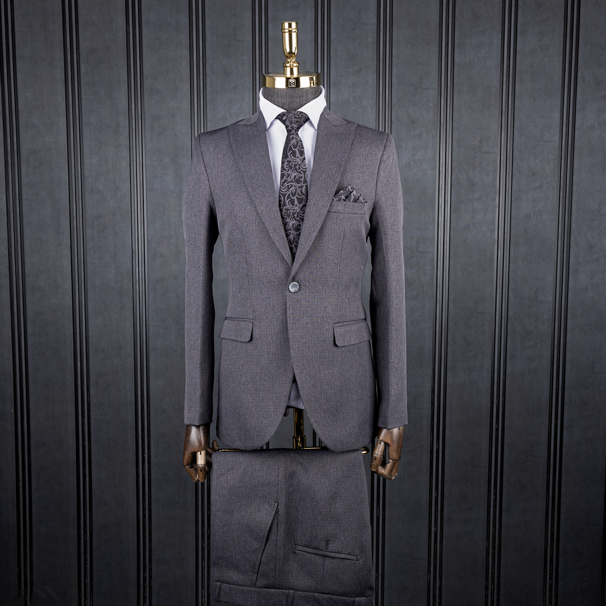 کت و شلوار طوسی چهارخانه ریز فاستونی