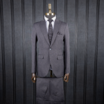 کت و شلوار طوسی چهارخانه ریز فاستونی