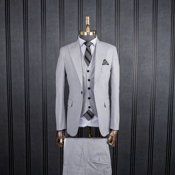 کت و شلوار و جلیقه طوسی روشن اسلپ