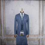 کت و شلوار و جلیقه طوسی آبی درباری اسلپ
