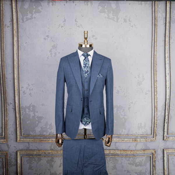 کت و شلوار و جلیقه طوسی آبی درباری اسلپ