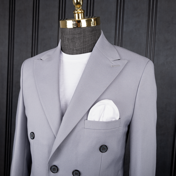 کت شلوار شش دکمه طوسی