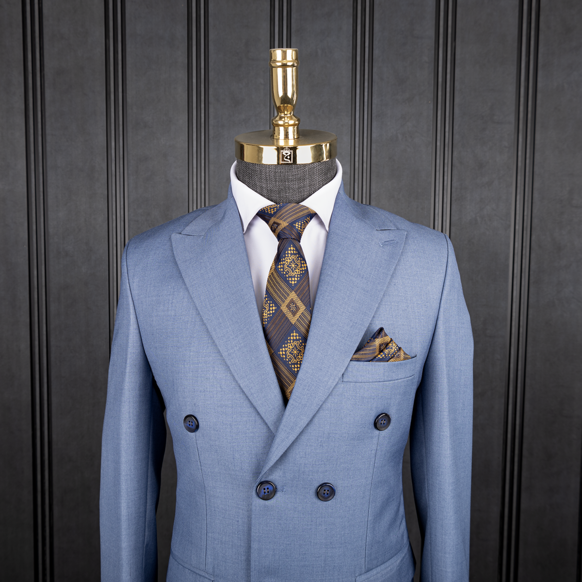 کت شلوار دبل برست آبی