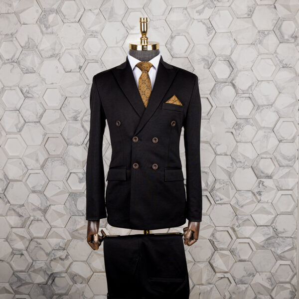 کت و شلوار مردانه دبل برست (شش دکمه) مشکی سوپر کش