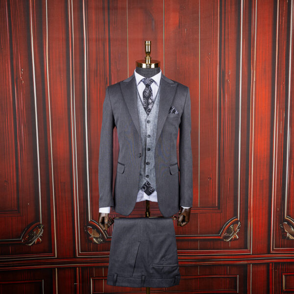 کت و شلوار طوسی سرژه با جلیقه دبل فیس