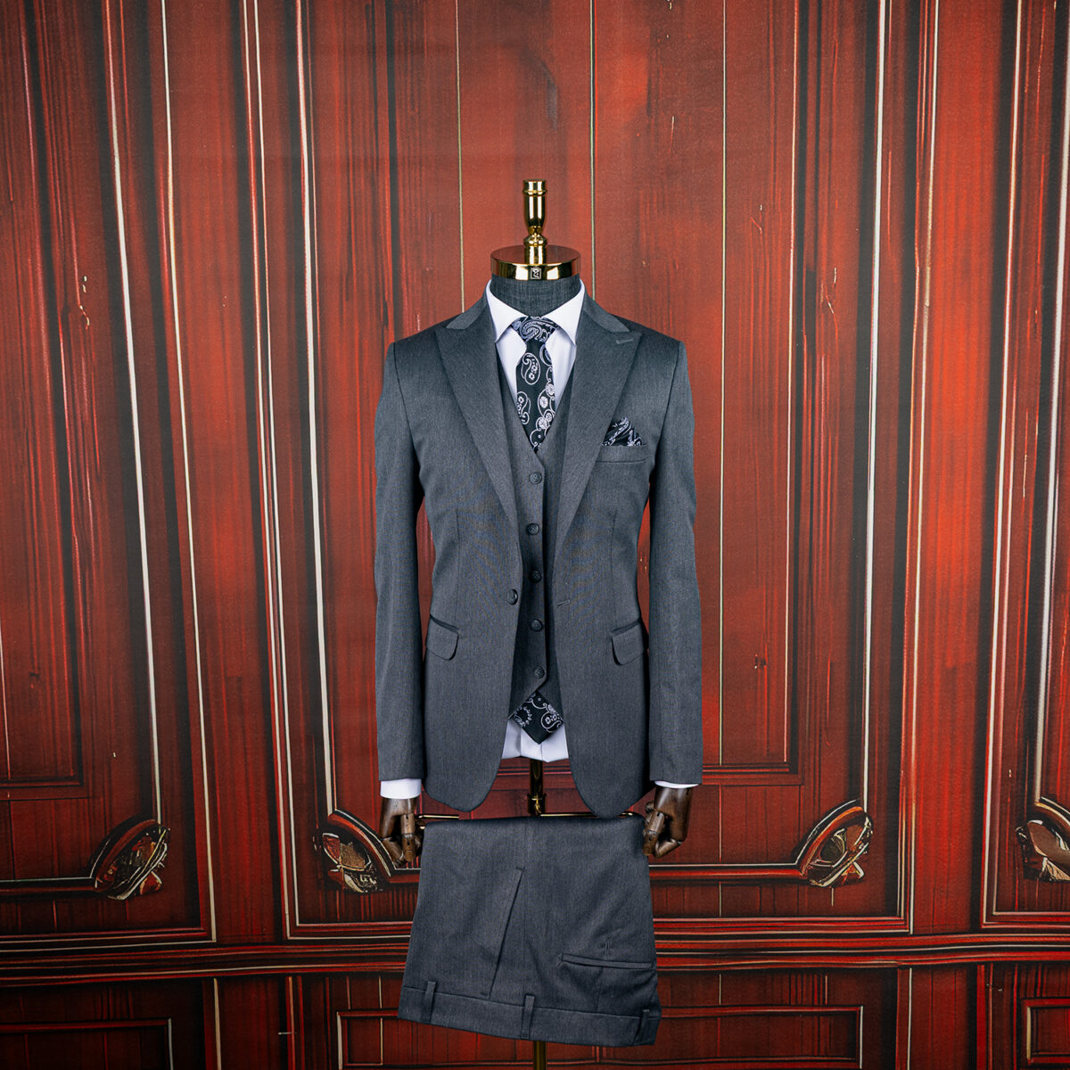 کت شلوار مردانه طوسی جلیقه دار