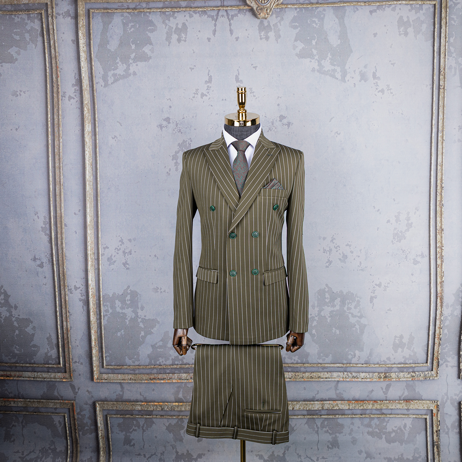 کت و شلوار زیتونی دبل برست