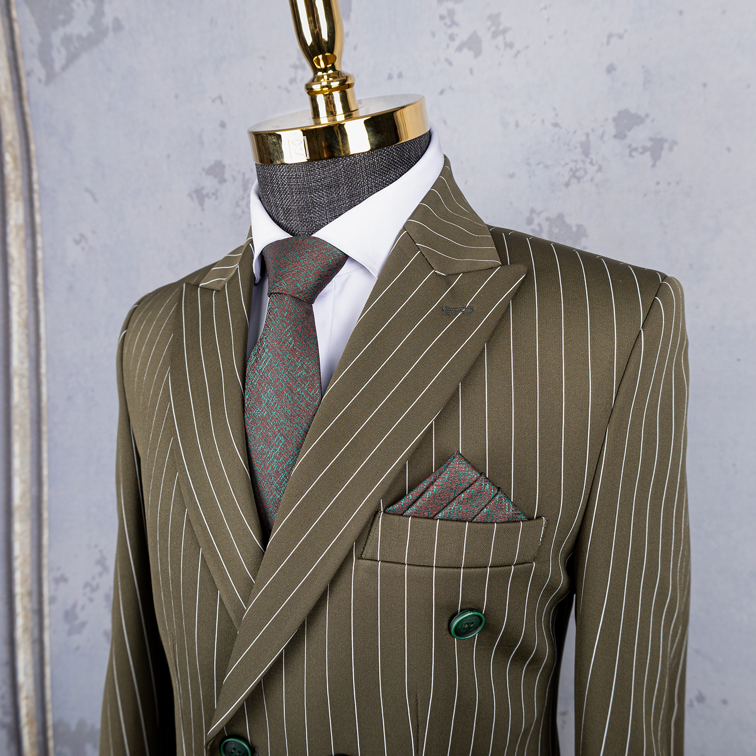 کت و شلوار زیتونی دبل برست