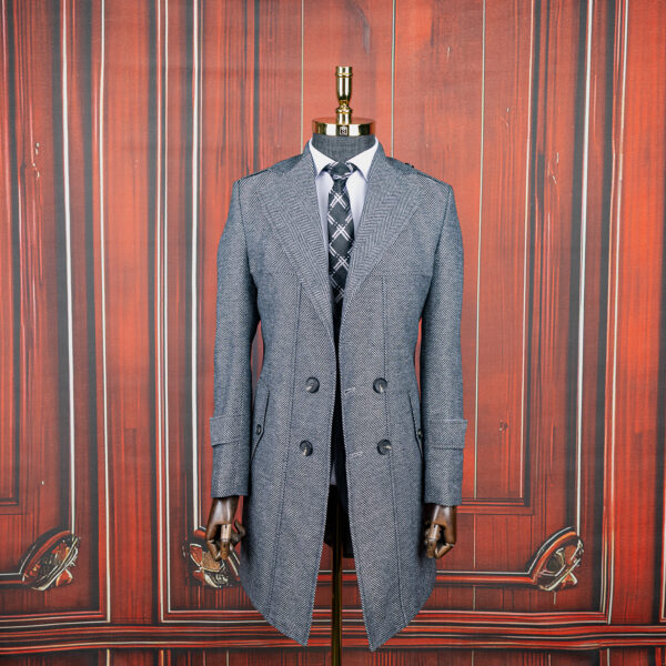 پالتو مردانه طوسی جناقی چهار دکمه