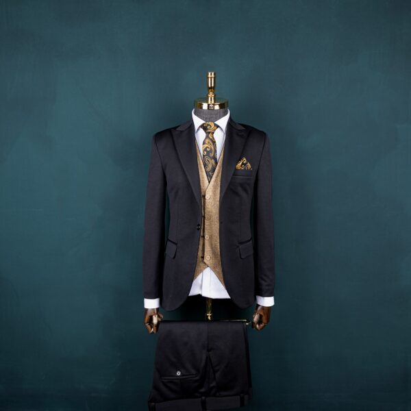 کت و شلوار مشکی کاردین با جلیقه دو رو