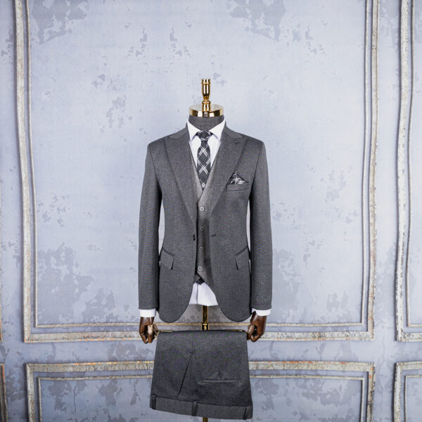 کت و شلوار ذغالی کاردین با جلیقه دو رو