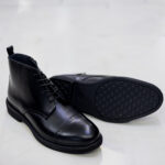 نیم بوت مردانه برت سوزنی مشکی چرم طبیعی