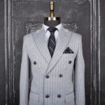 کت شلوار نقره ای شش دکمه