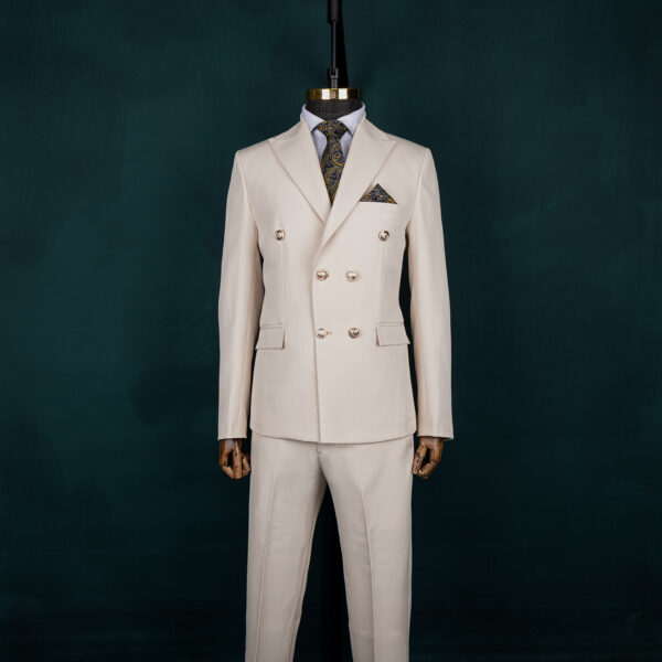 کت و شلوار کرم کرپ دبل برست