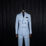 کت و شلوار آبی آسمانی کرپ دبل برست