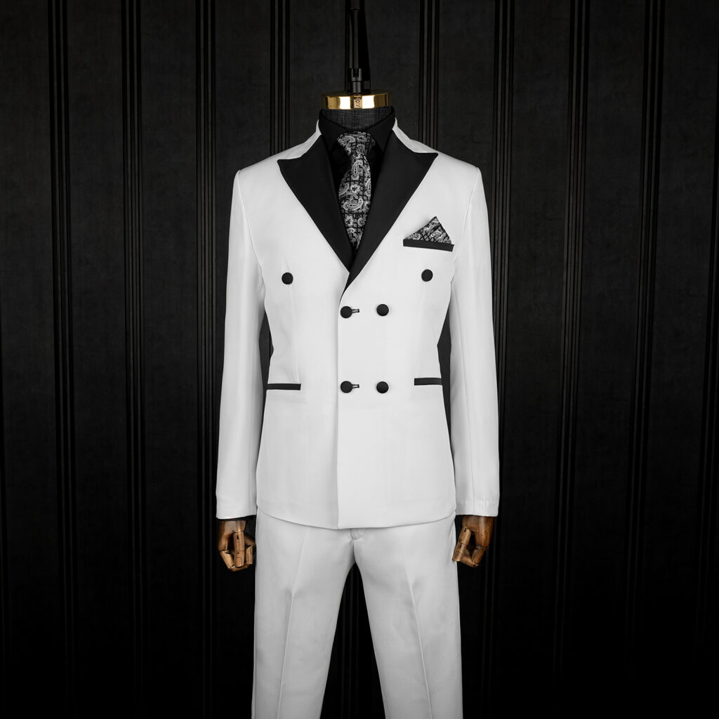 کت و شلوار دبل برست تاکسیدو سفید