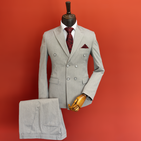 کت و شلوار دبل برست طوسی روشن بزیاق