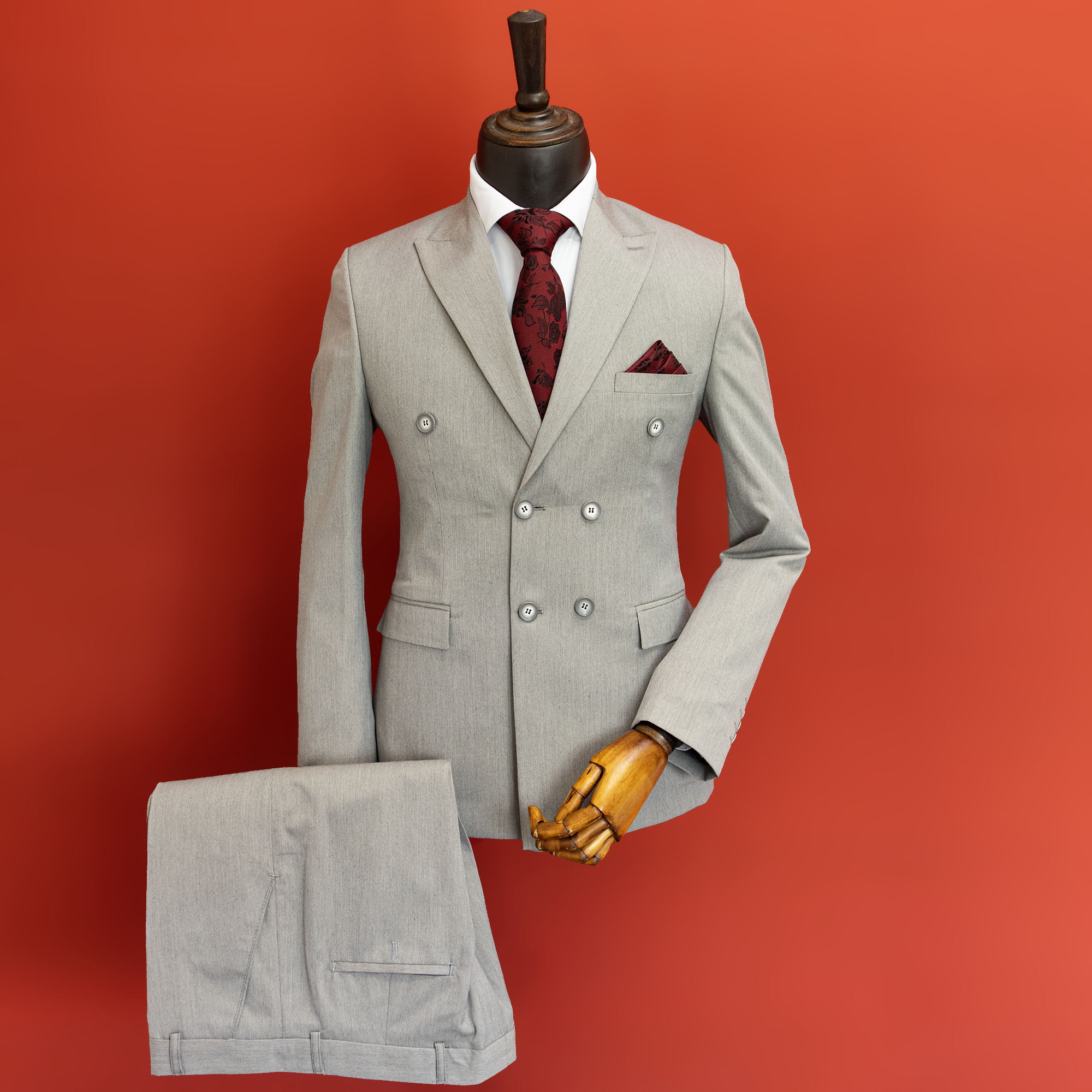 1928 کت و شلوار دبل برست طوسی روشن بزیاق